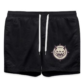 DoubleHeaded Gothic Cat Emblem - Swim Trunks - black - Front - AI Model Male 185 light (185cm)
