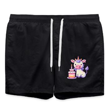 Funny CowUnicorn with Birthday Cake - Swim Trunks - black - Front - AI Model Male 185 light (185cm)