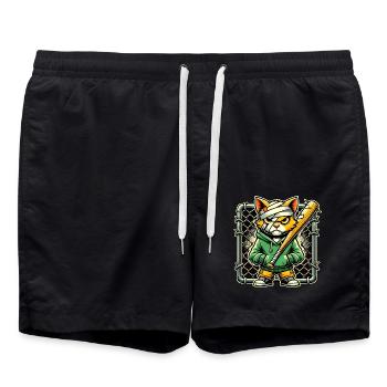 Fierce Cat with Bat Graphic Design - Swim Trunks - black - Front - AI Model Male 185 light (185cm)