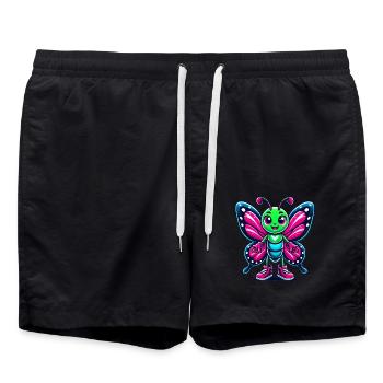 Bunte Cartoon-Schmetterlingsfigur - Badeshorts - Schwarz - Vorne - AI Model Male 185 light (185cm)