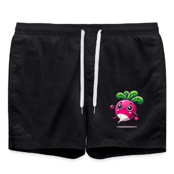 Glücklicher Cartoon-Radieschen-Charakter - Badeshorts - Schwarz - Vorne - AI Model Male 185 light (185cm)