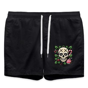 Festlicher Totenschädel mit weihnachtlichen Elementen - Badeshorts - Schwarz - Vorne - AI Model Male 185 light (185cm)