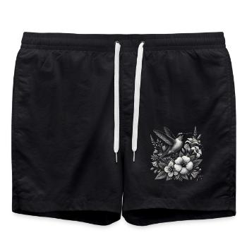 Hummingbird with Elegant Florals - Swim Trunks - black - Front - AI Model Male 185 light (185cm)
