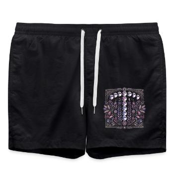 Cosmic Blooms Lunar Blumendesign - Badeshorts - Schwarz - Vorne - AI Model Male 185 light (185cm)