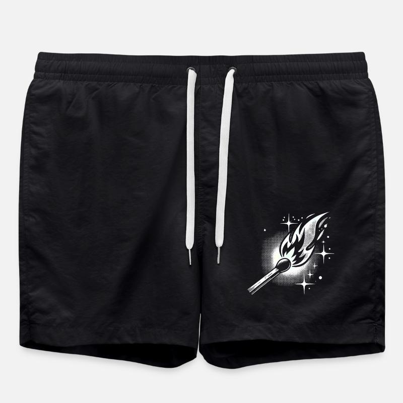Retro Halftone Matchstick Flame - Swim Trunks - black