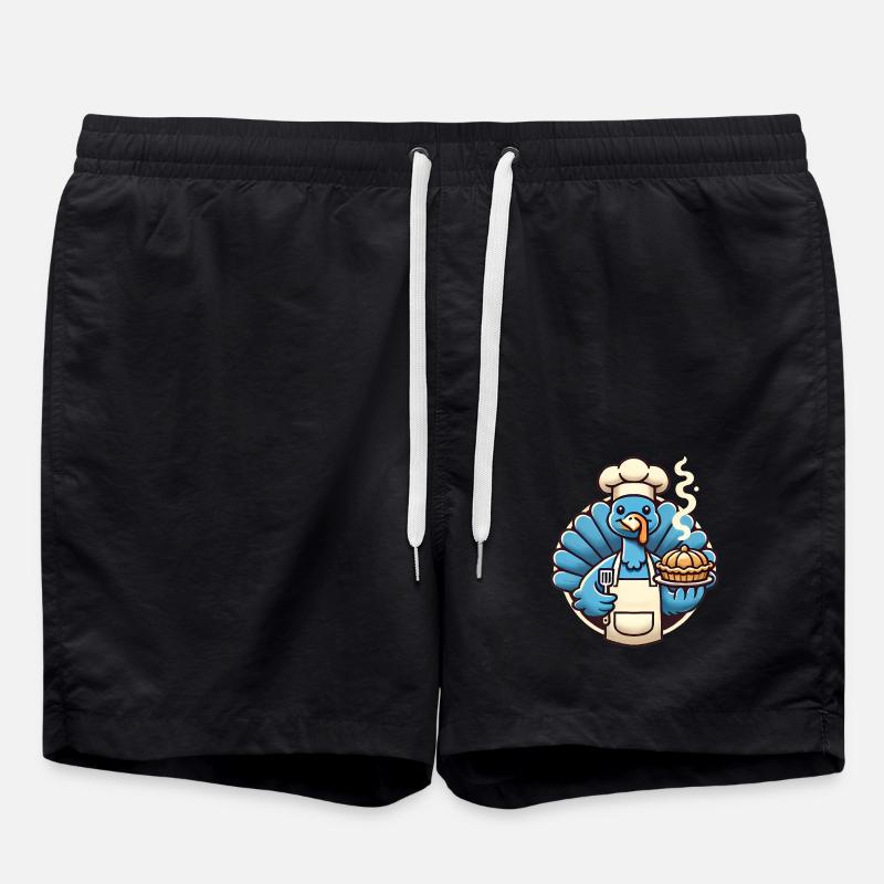 Chef Turkey Serving Pumpkin Pie - Swim Trunks - black