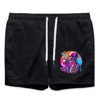 Neon Skeleton Sipping Coffee Design - Swim Trunks - black - Front - AI Model Male 185 light (185cm)