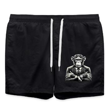 Chimpanzee in Suit Bold Monochrome Art - Swim Trunks - black - Front - AI Model Male 185 light (185cm)