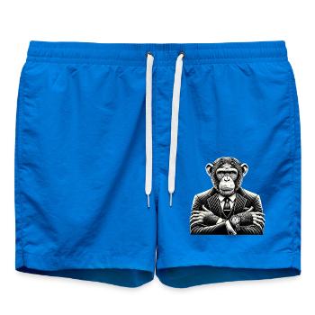 Chimpanzee in Suit Bold Monochrome Art - Swim Trunks - cobalt blue - Front