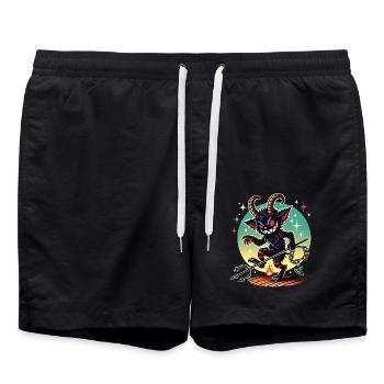 Krampusnacht Sei brav oder Vorsicht - Badeshorts - Schwarz - Vorne - AI Model Male 185 light (185cm)