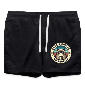 Katze und Kaffee keine Menschen - Badeshorts - Schwarz - Vorne - AI Model Male 185 light (185cm)