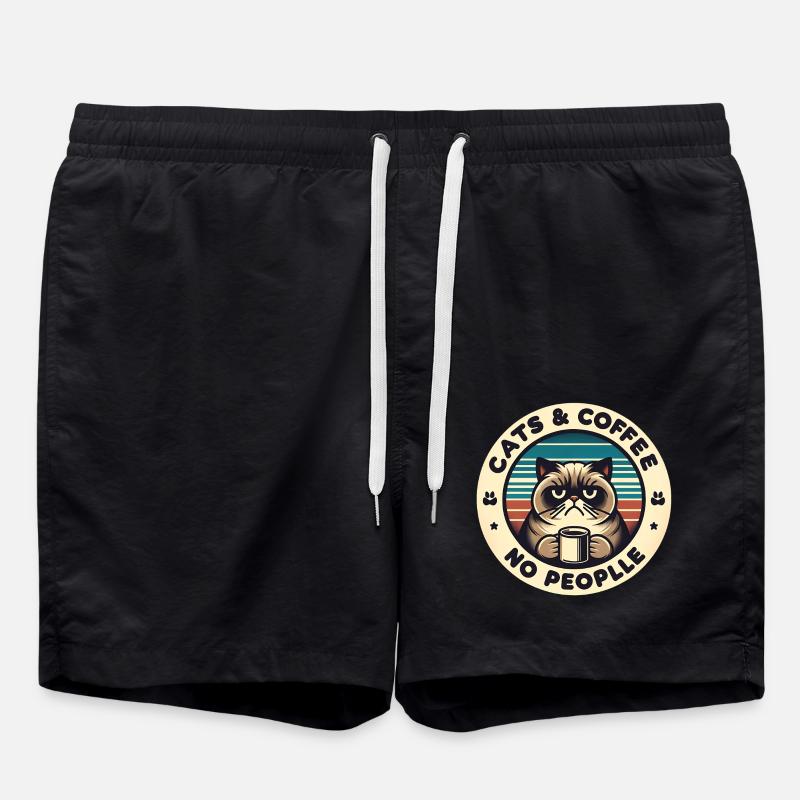 Cat and coffee not people - Swim Trunks - black