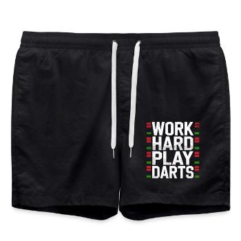 Work Hard Play Darts Darts Player Darts Sport - Swim Trunks - black - Front - AI Model Male 185 light (185cm)
