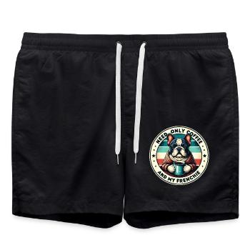 Brauche nur Kaffee und meinen Frenchie - Badeshorts - Schwarz - Vorne - AI Model Male 185 light (185cm)