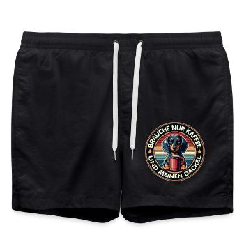 Brauche nur Kaffee und meinen Dackel - Badeshorts - Schwarz - Vorne - AI Model Male 185 light (185cm)