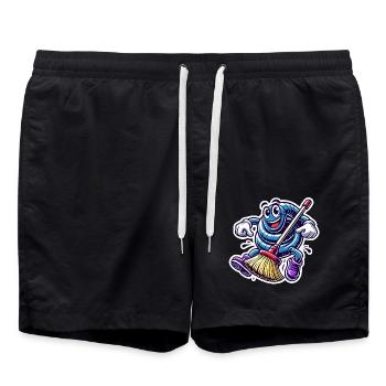 Funny Custodian Rubber Hose Cartoon - Swim Trunks - black - Front - AI Model Male 185 light (185cm)