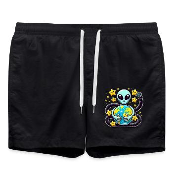 Lustiger Außerirdischer mit Erde Design - Badeshorts - Schwarz - Vorne - AI Model Male 185 light (185cm)