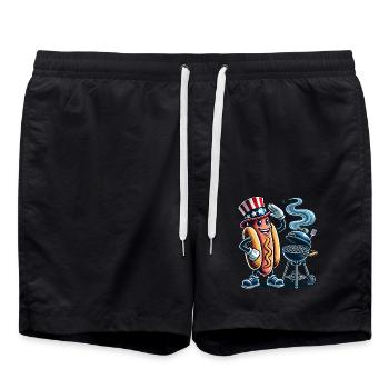 Smokin Hot BBQ Retro Hot Dog Design - Badeshorts - Schwarz - Vorne - AI Model Male 185 light (185cm)