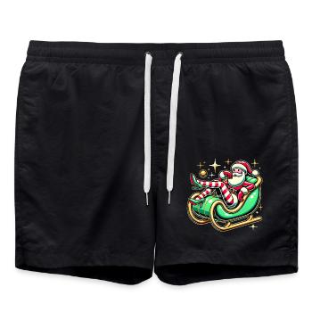 Frecher Weihnachtsmann, der sich auf dem Schlitten räkelt - Badeshorts - Schwarz - Vorne - AI Model Male 185 light (185cm)