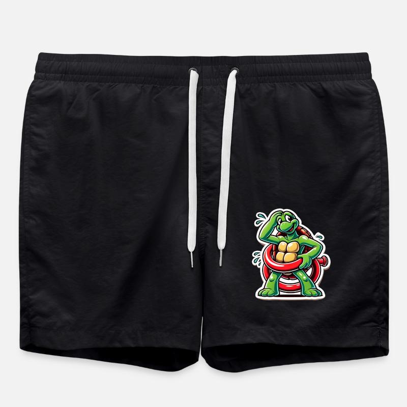 Funny Turtle Oops Cartoon Sticker - Swim Trunks - black