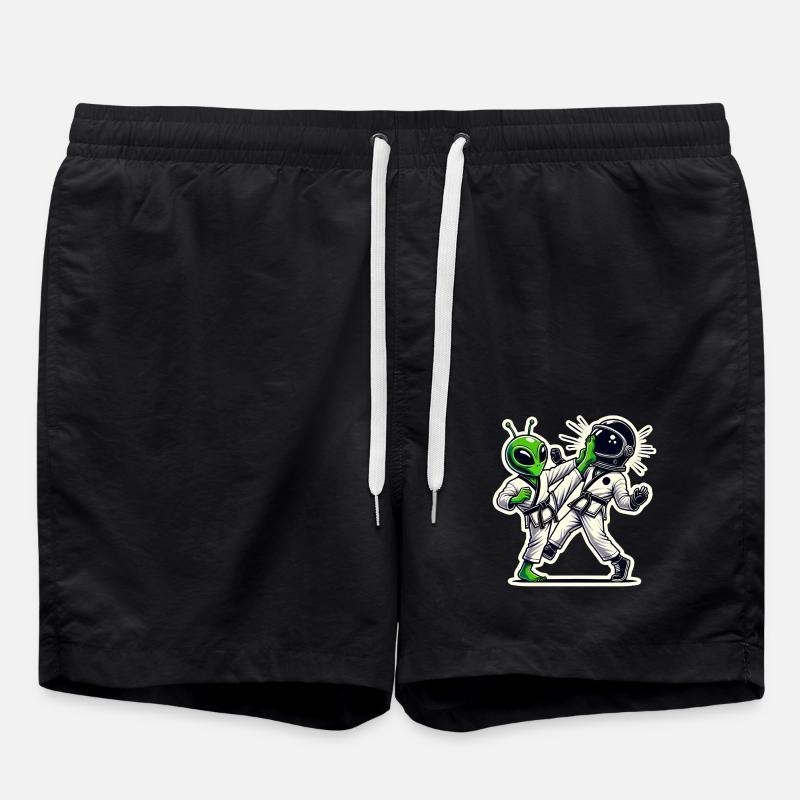 Alien vs Astronaut Karate Battle - Swim Trunks - black