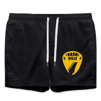 Nashville Music City Gitarren-Plektrum - Badeshorts - Schwarz - Vorne - AI Model Male 185 light (185cm)