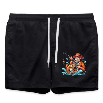 Funny Fisherman and Angry Fish Cartoon - Swim Trunks - black - Front - AI Model Male 185 light (185cm)