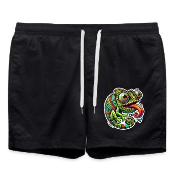 Chamäleon Power Cartoon Design - Badeshorts - Schwarz - Vorne - AI Model Male 185 light (185cm)
