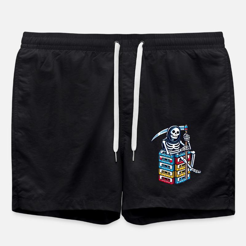 Retro Skeleton with Cassette Tapes - Swim Trunks - black