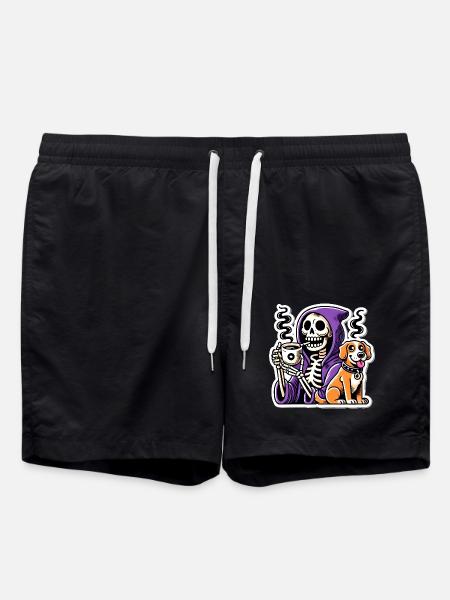Skeleton Coffee Lover with Dog - Swim Trunks - black
