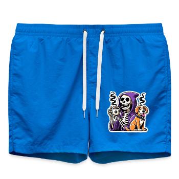 Skeleton Coffee Lover with Dog - Swim Trunks - cobalt blue - Front