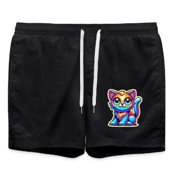 Neon Glow Crazy Katze Design - Badeshorts - Schwarz - Vorne - AI Model Male 185 light (185cm)