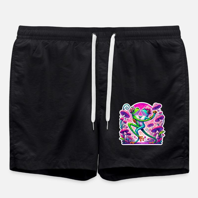 Frogs Dancing Under Mushrooms - Swim Trunks - black
