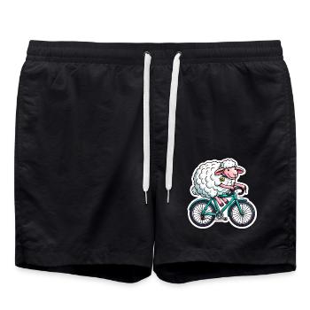 mouton heureux faisant du vélo dessin animé - Short de bain - noir - Devant - AI Model Male 185 light (185cm)