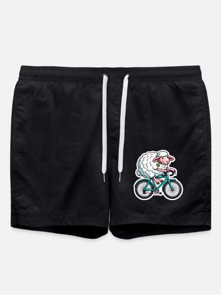 Glückliches Schaf Reiten Fahrrad Karikatur - Badeshorts - Schwarz
