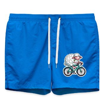 Happy Sheep Riding Bike Cartoon - Swim Trunks - cobalt blue - Front