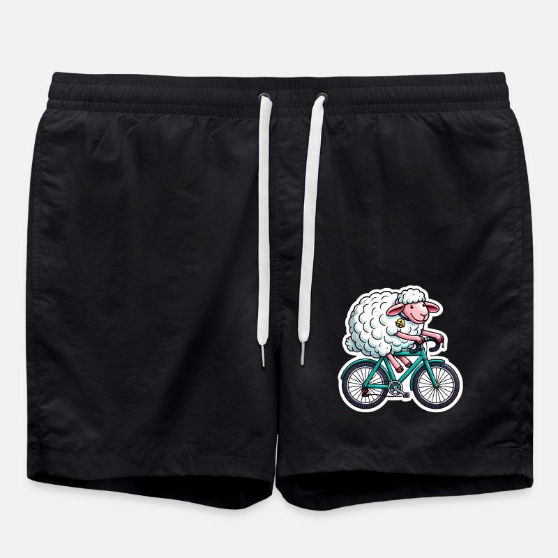mouton heureux faisant du vélo dessin animé - Short de bain - noir