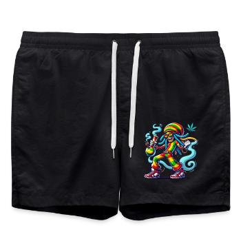 Reggae Vibes Cartoon Smoke Art - Swim Trunks - black - Front - AI Model Male 185 light (185cm)
