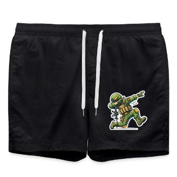 Dabbing Soldier Cartoon Design - Swim Trunks - black - Front - AI Model Male 185 light (185cm)