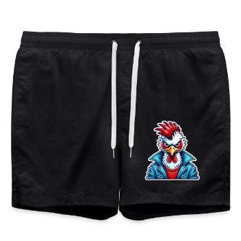 Stylische Vogel in Jeansjacke - Badeshorts - Schwarz - Vorne - AI Model Male 185 light (185cm)