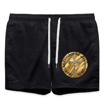 Dem Glaubenden ist alles Möglich - Kreuz auf Gold - Badeshorts - Schwarz - Vorne - AI Model Male 185 light (185cm)