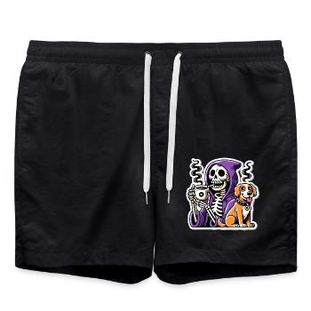 Skeleton Coffee Lover with Dog - Swim Trunks - black - Front - AI Model Male 185 light (185cm)