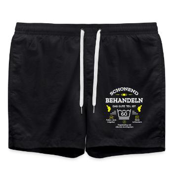 HANDLE MIT SORGFALT – 60 JAHRE PERFEKTION - Badeshorts - Schwarz - Vorne - AI Model Male 185 light (185cm)