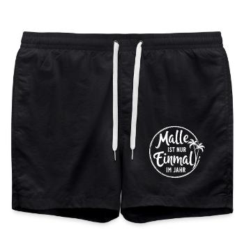 Malle is only once a year – Mallorca Fans - Swim Trunks - black - Front - AI Model Male 185 light (185cm)