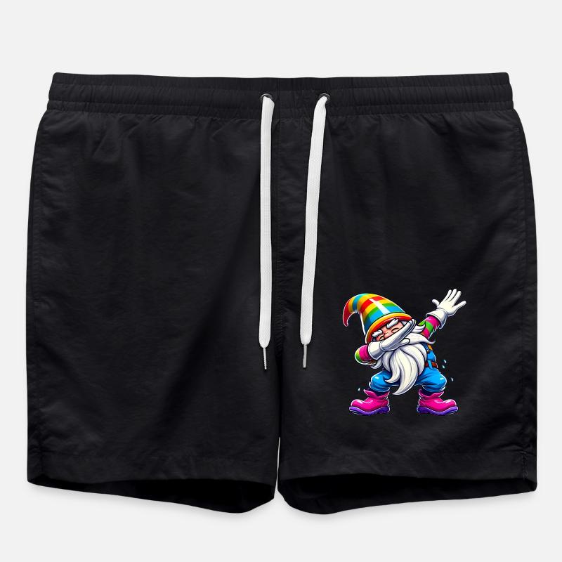 Dabbing Rainbow Gnome Funny Gift - Swim Trunks - black