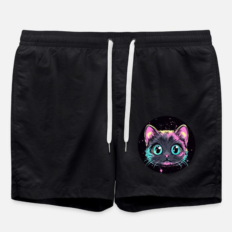 Neon Cat Pop Art - Swim Trunks - black