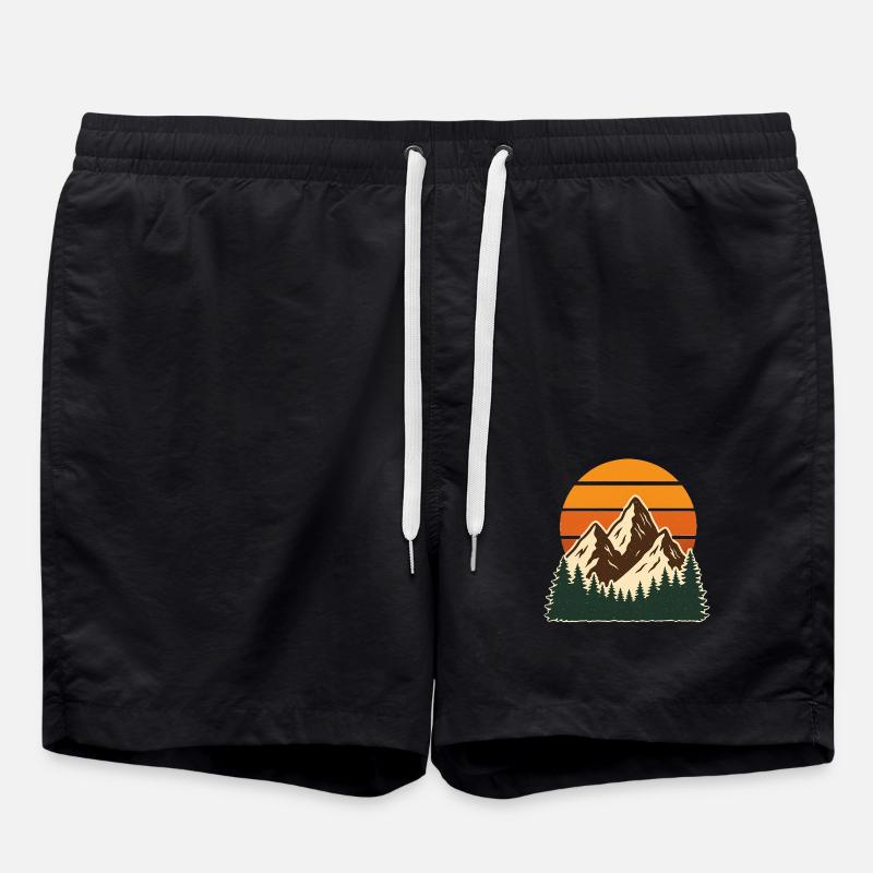Retro-Bergwald-Abenteuerszene - Badeshorts - Schwarz