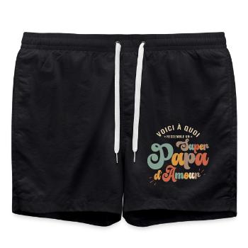 idée papa cadeau fête des pères super papa - Short de bain - noir - Devant - AI Model Male 185 light (185cm)