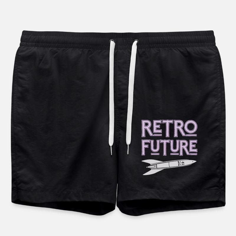 Retro Future Rakete Nostalgie - Badeshorts - Schwarz