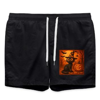 Halloween Katze gruselig Kostüm Geschenk - Badeshorts - Schwarz - Vorne - AI Model Male 185 light (185cm)